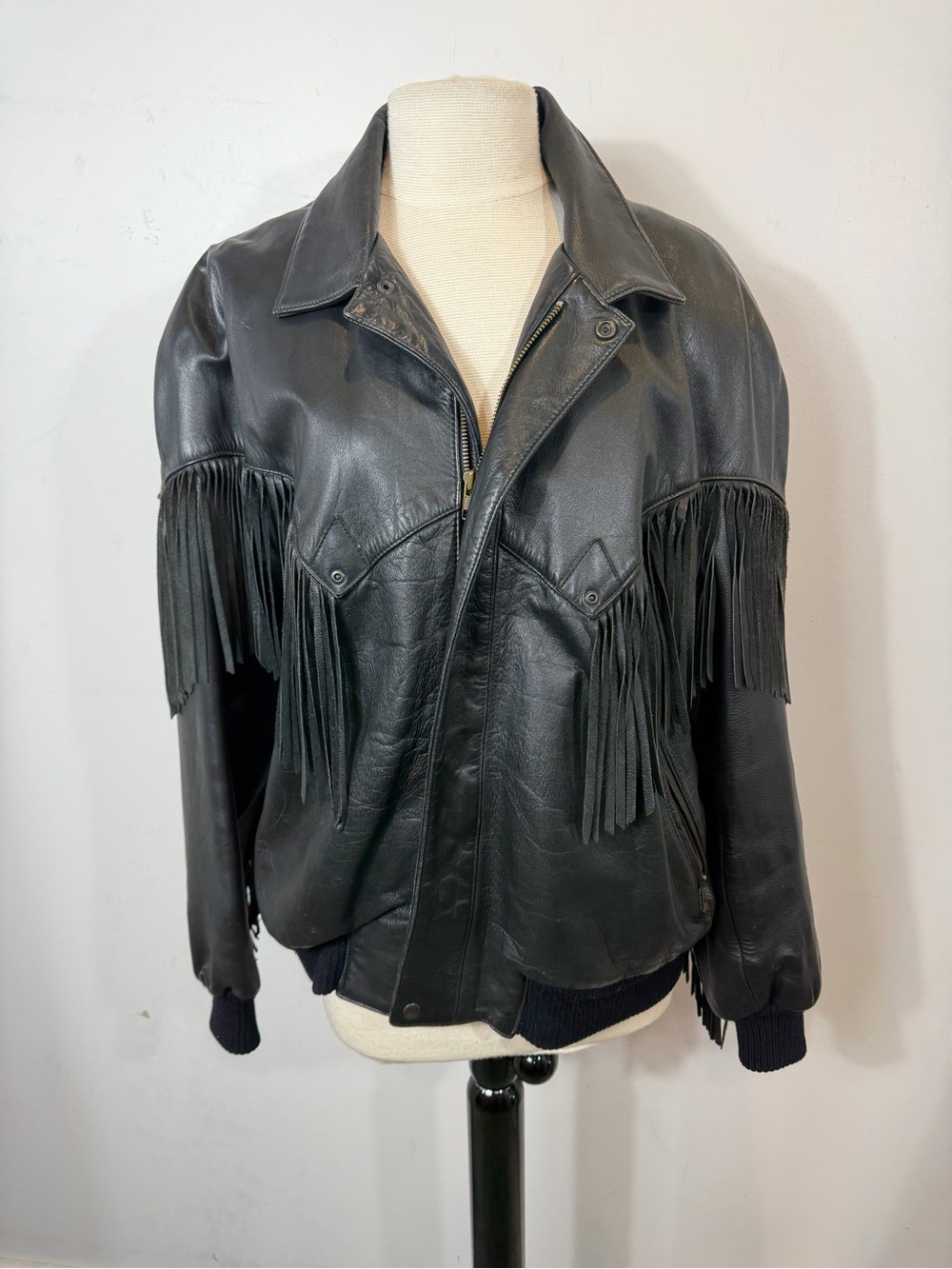 Vintage Michael Hoban for North Beach Leather
Black Fringe Leather Jacket 42